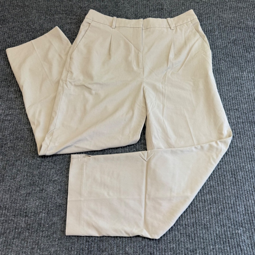 H&M Women's 6 Beige High Waist Pleated Trousers Relaxed Leg Minimalist